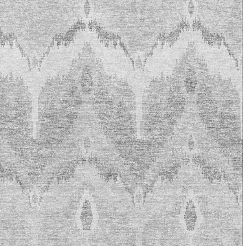 Silver And Gray Ikat Washable Area Rug With UV Protection Photo 3