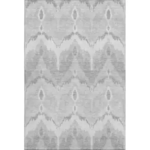 Photo of Silver And Gray Ikat Washable Area Rug With UV Protection