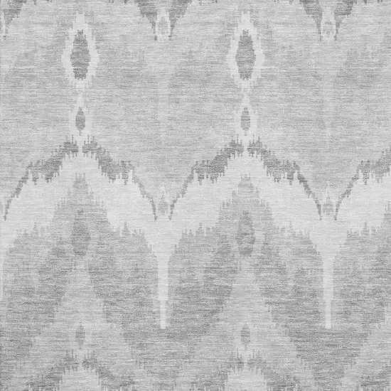 Silver And Gray Ikat Washable Area Rug With UV Protection Photo 3