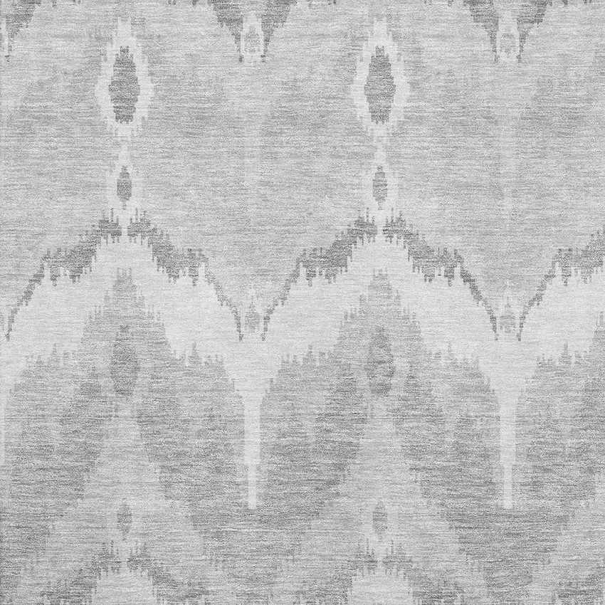 Silver And Gray Ikat Washable Area Rug With UV Protection Photo 3