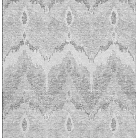 Silver And Gray Ikat Washable Area Rug With UV Protection Photo 4