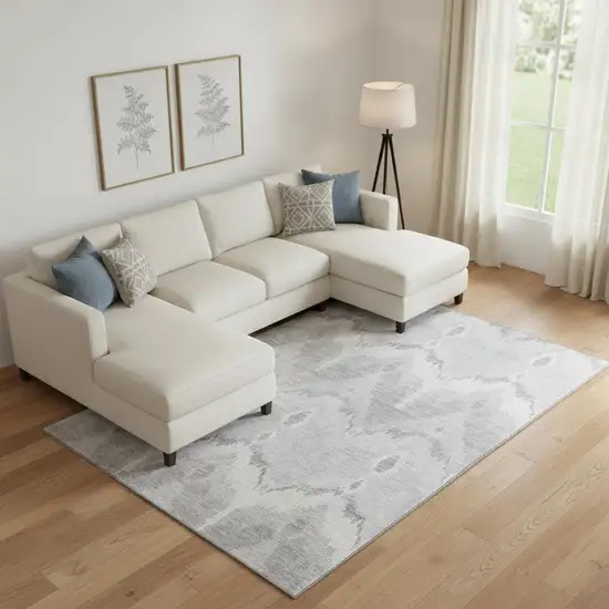 Silver And Gray Ikat Washable Area Rug With UV Protection Photo 1