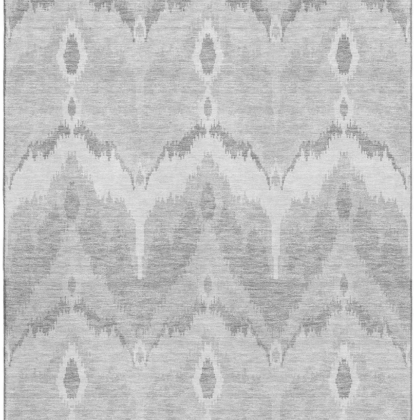 Silver And Gray Ikat Washable Area Rug With UV Protection Photo 4