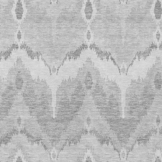 Silver And Gray Ikat Washable Indoor Outdoor Area Rug Photo 5