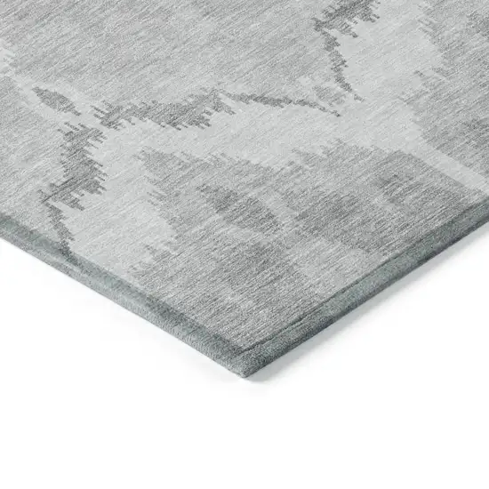 Silver And Gray Ikat Washable Indoor Outdoor Area Rug Photo 3
