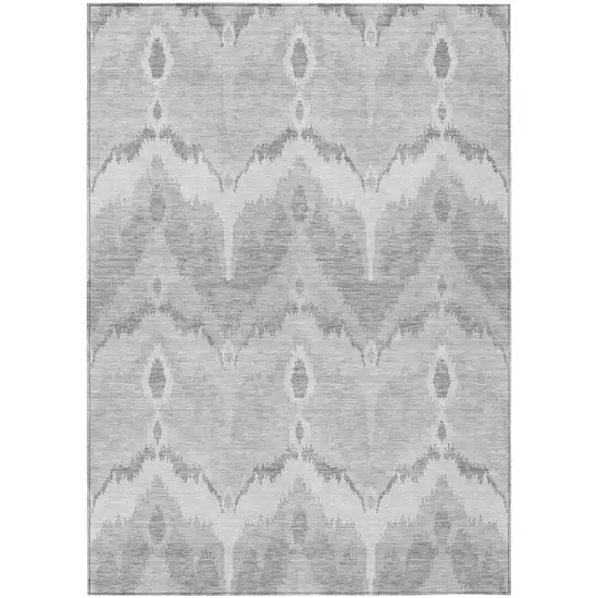 Silver And Gray Ikat Washable Indoor Outdoor Area Rug Photo 1