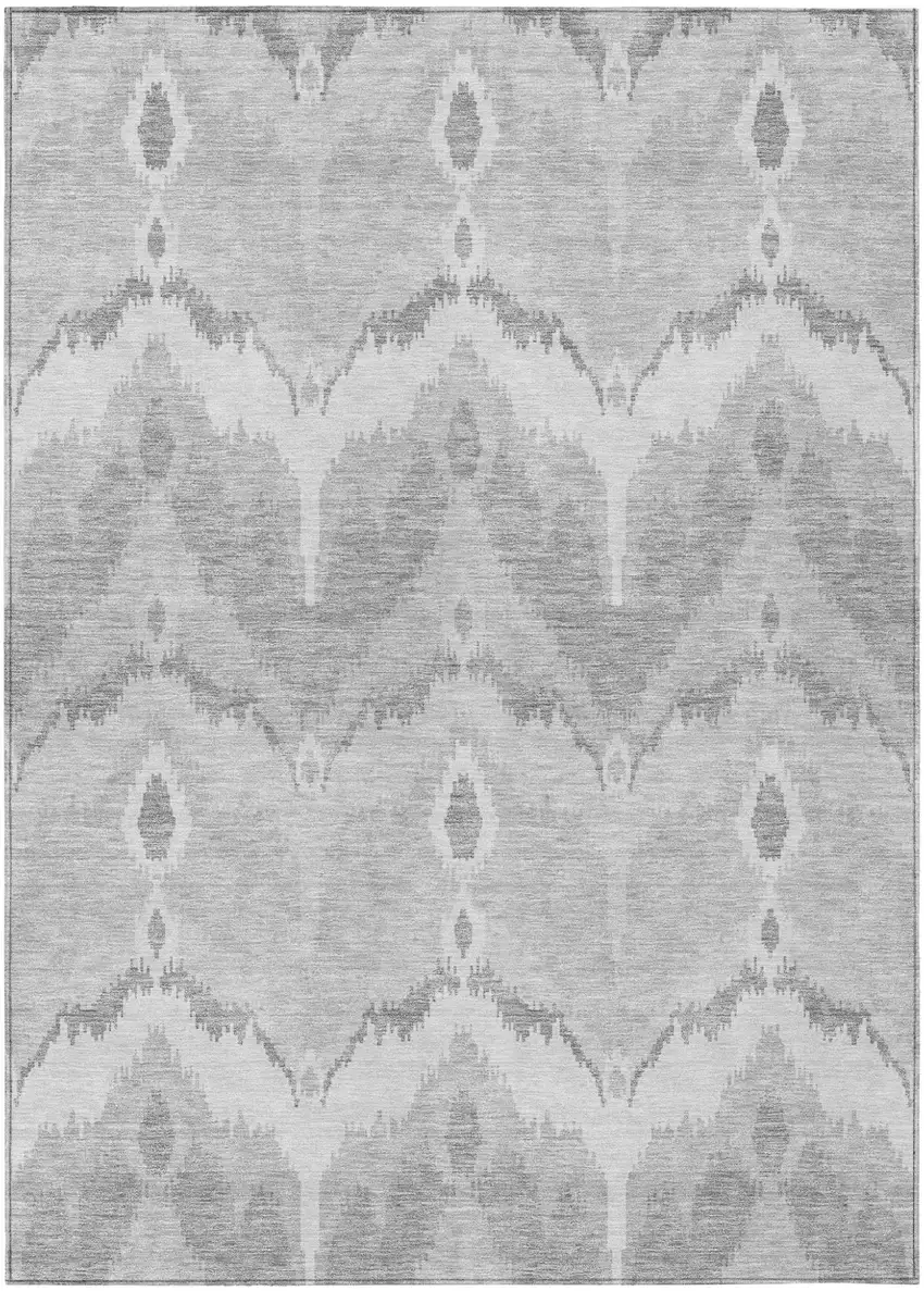 Silver And Gray Ikat Washable Indoor Outdoor Area Rug Photo 1