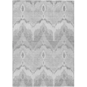 Photo of Silver And Gray Ikat Washable Indoor Outdoor Area Rug