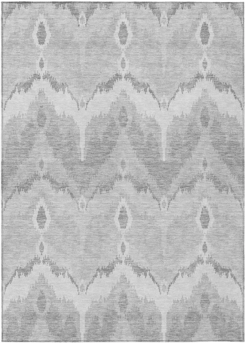 Silver And Gray Ikat Washable Indoor Outdoor Area Rug Photo 1