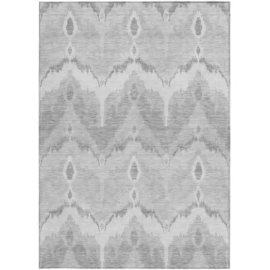 Silver And Gray Ikat Washable Indoor Outdoor Area Rug Photo 6