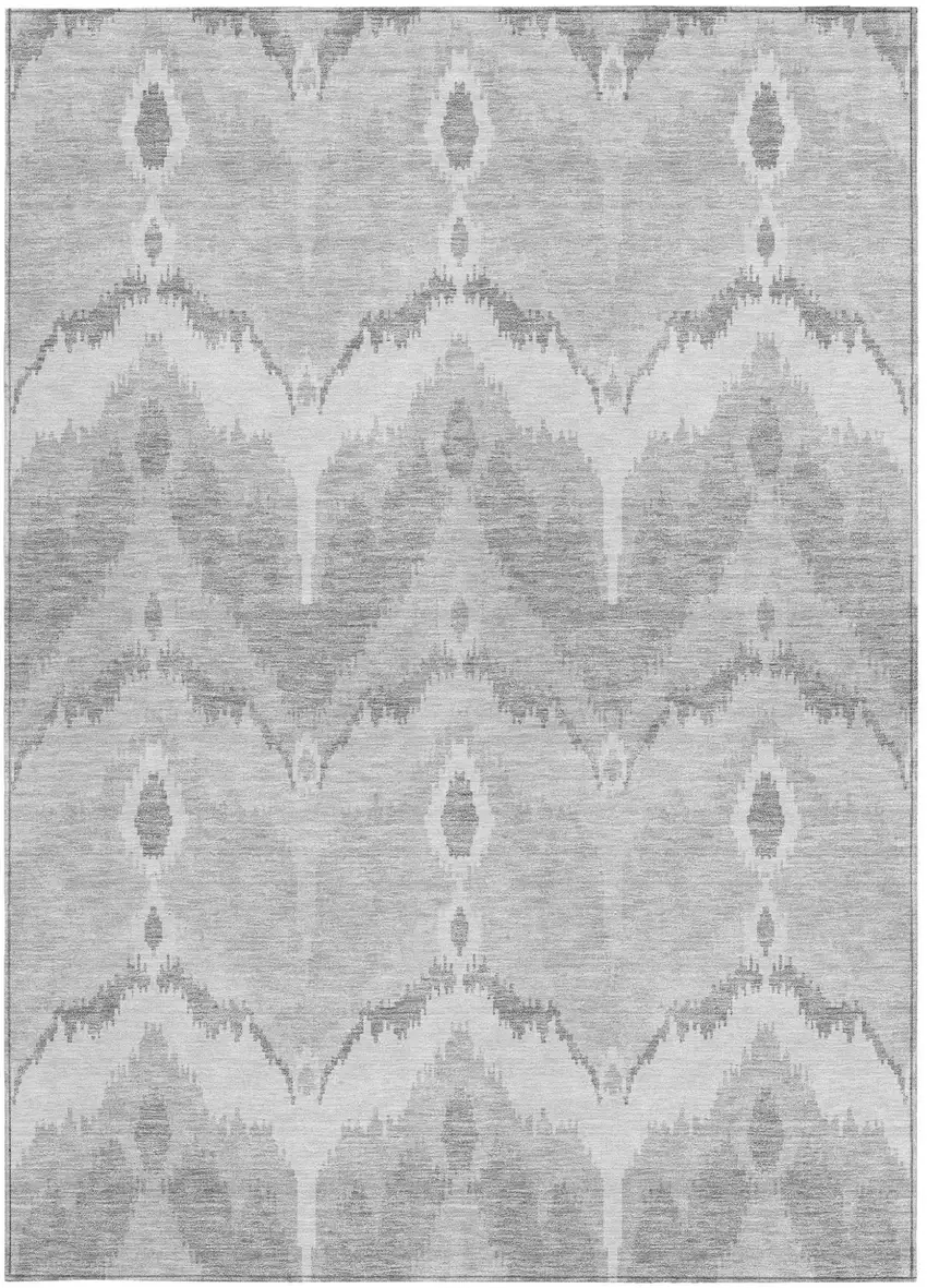 Silver And Gray Ikat Washable Indoor Outdoor Area Rug Photo 6