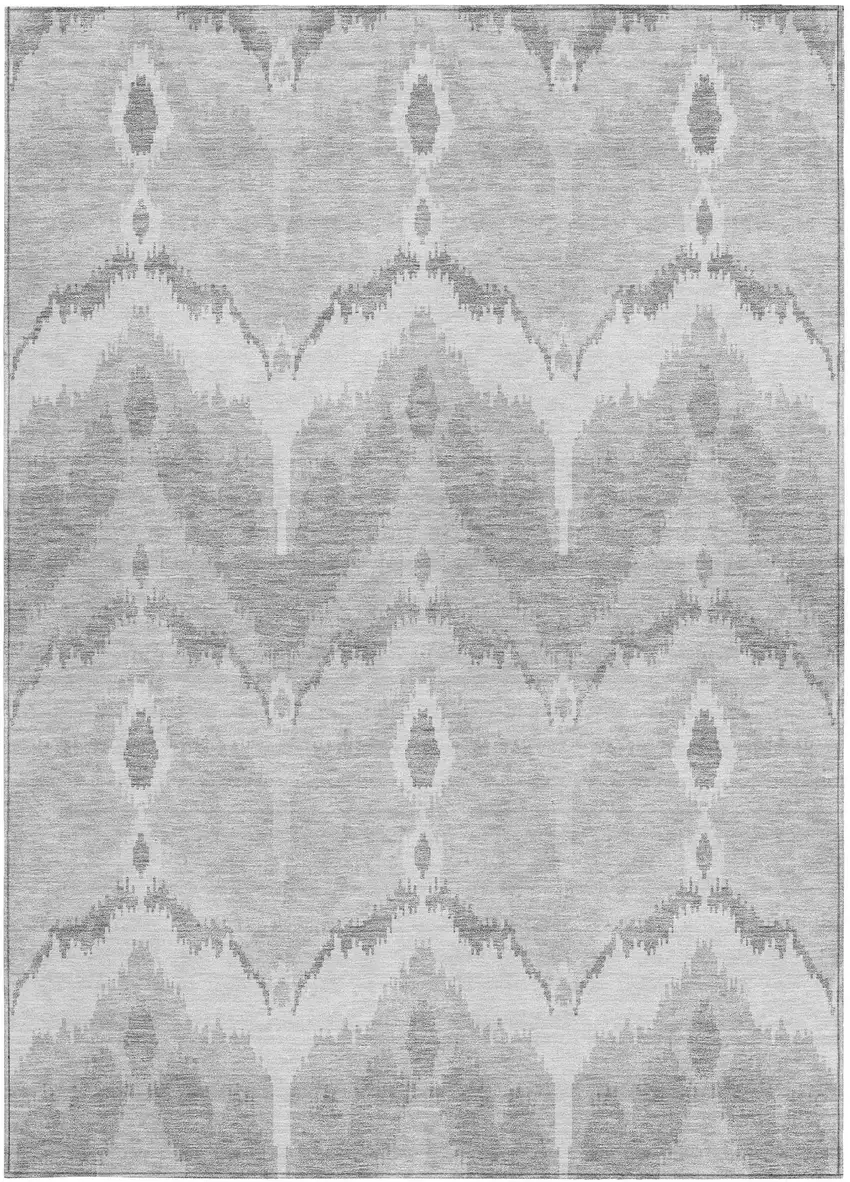 Silver And Gray Ikat Washable Indoor Outdoor Area Rug Photo 6
