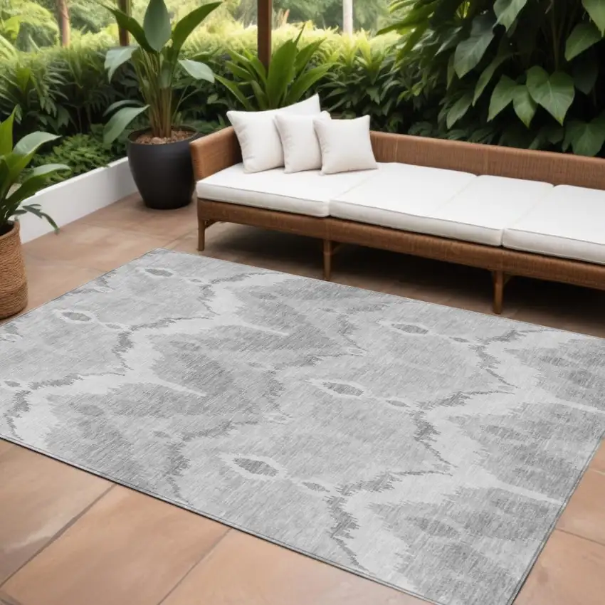 Silver And Gray Ikat Washable Indoor Outdoor Area Rug Photo 1