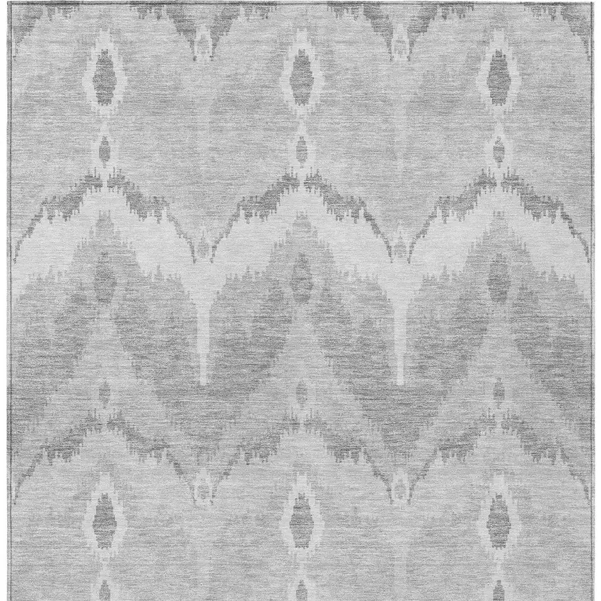 Silver And Gray Ikat Washable Indoor Outdoor Area Rug Photo 5