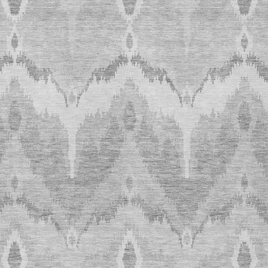 Silver And Gray Ikat Washable Indoor Outdoor Area Rug Photo 4