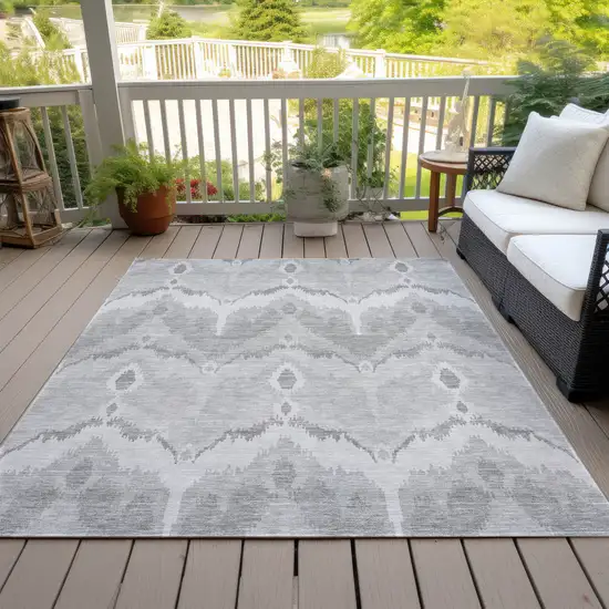 Silver And Gray Ikat Washable Indoor Outdoor Area Rug Photo 6