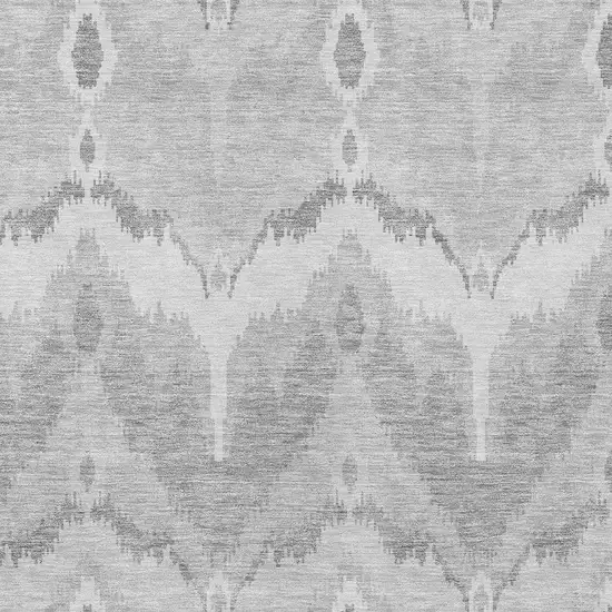 Silver And Gray Ikat Washable Indoor Outdoor Area Rug Photo 4