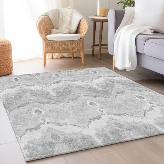 Silver And Gray Ikat Washable Indoor Outdoor Area Rug Photo 7