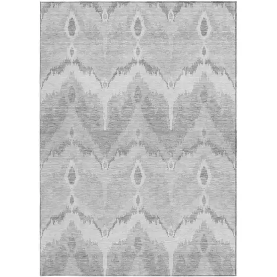Silver And Gray Ikat Washable Indoor Outdoor Area Rug Photo 5
