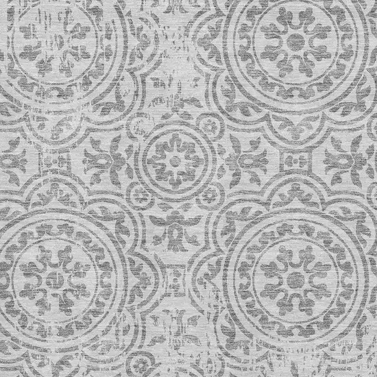 Silver And Gray Medallion Washable Area Rug With UV Protection Photo 3