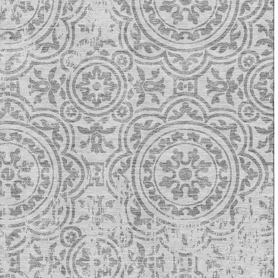 Silver And Gray Medallion Washable Area Rug With UV Protection Photo 3