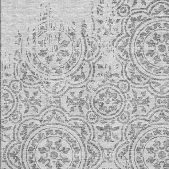 Silver And Gray Medallion Washable Area Rug With UV Protection Photo 3