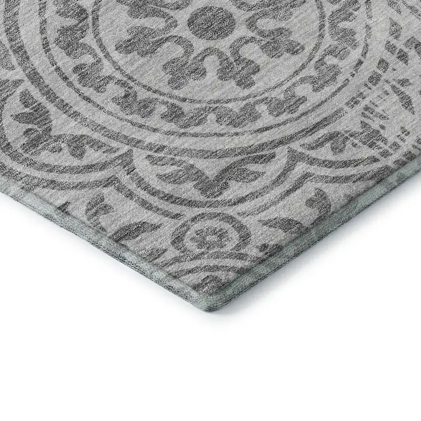 Silver And Gray Medallion Washable Area Rug With UV Protection Photo 8