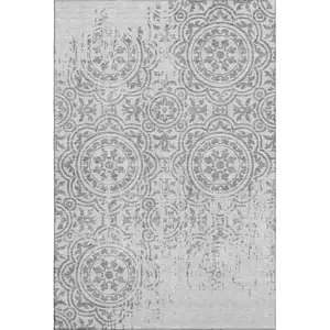Photo of Silver And Gray Medallion Washable Area Rug With UV Protection