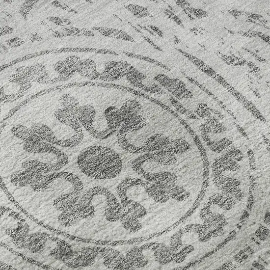 Silver And Gray Medallion Washable Area Rug With UV Protection Photo 9
