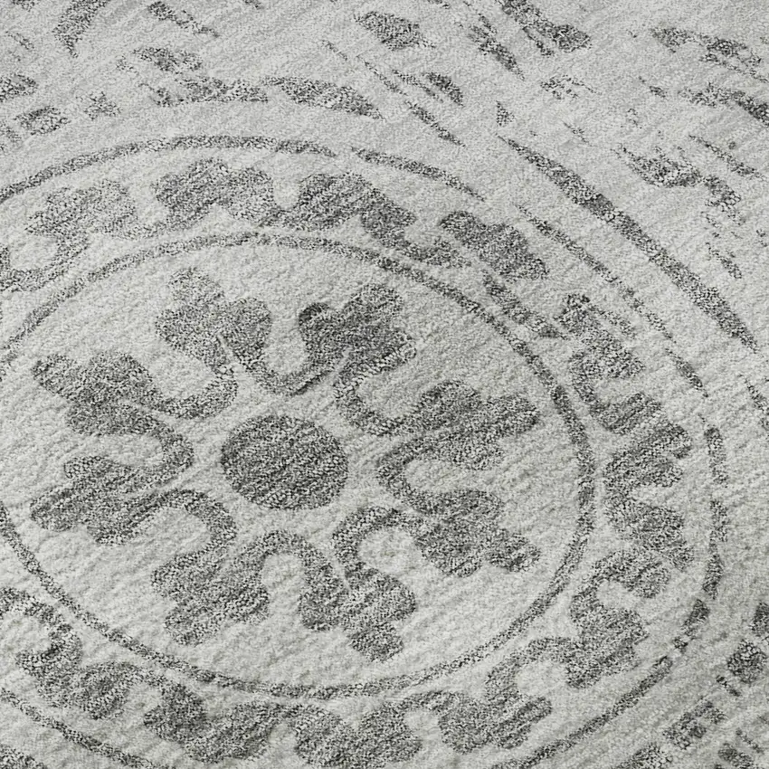Silver And Gray Medallion Washable Area Rug With UV Protection Photo 9