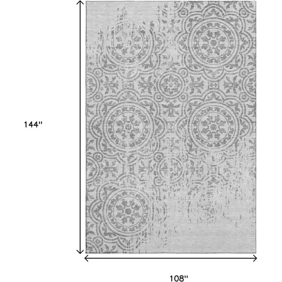 Silver And Gray Medallion Washable Area Rug With UV Protection Photo 3