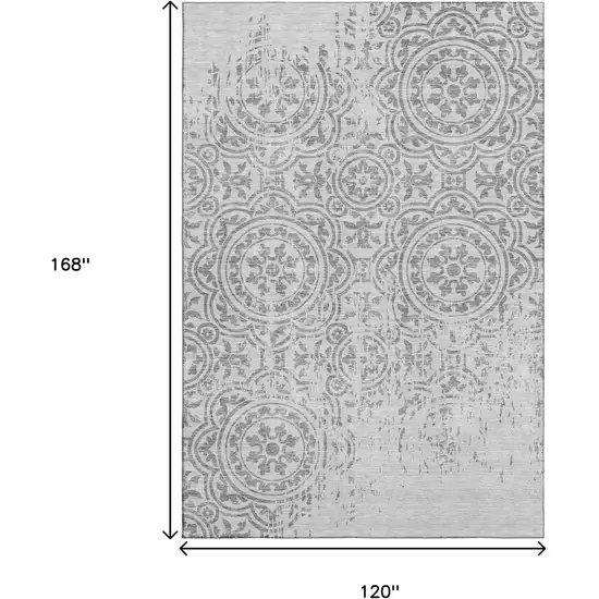 Silver And Gray Medallion Washable Area Rug With UV Protection Photo 3