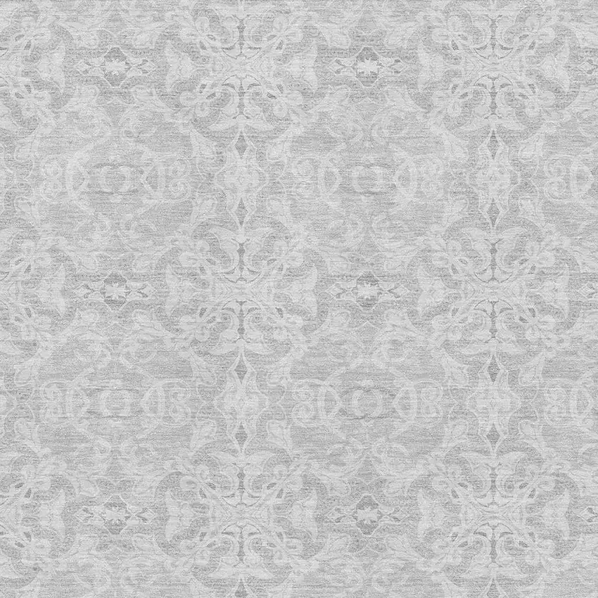 Silver And Gray Medallion Washable Area Rug With UV Protection Photo 3