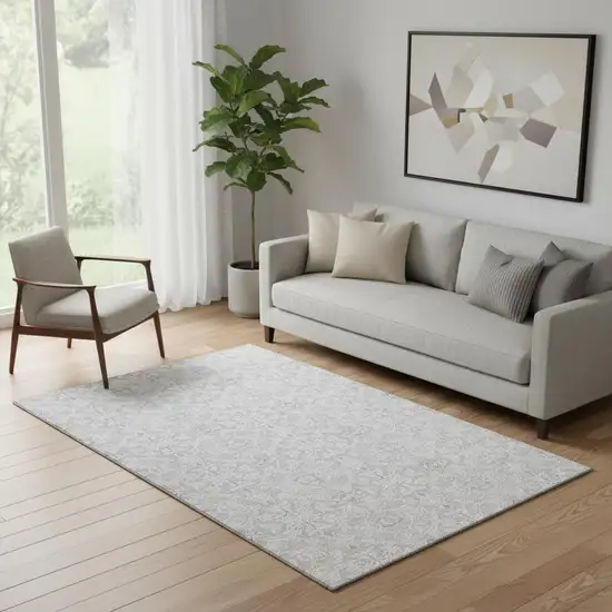 Silver And Gray Medallion Washable Area Rug With UV Protection Photo 1