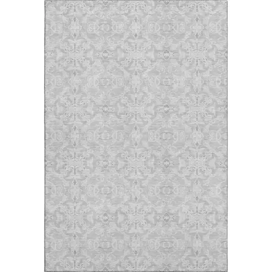 Silver And Gray Medallion Washable Area Rug With UV Protection Photo 1