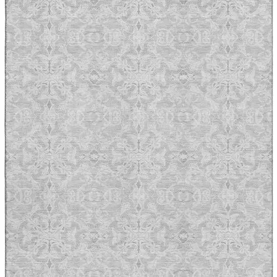 Silver And Gray Medallion Washable Area Rug With UV Protection Photo 4