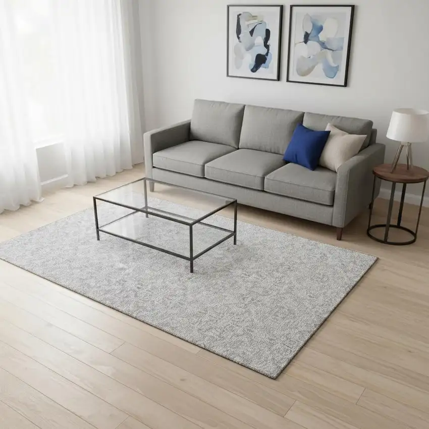 Silver And Gray Medallion Washable Area Rug With UV Protection Photo 2