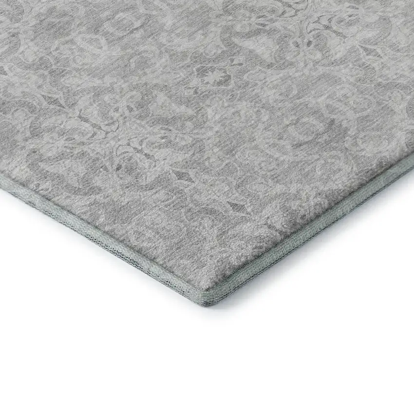 Silver And Gray Medallion Washable Area Rug With UV Protection Photo 8