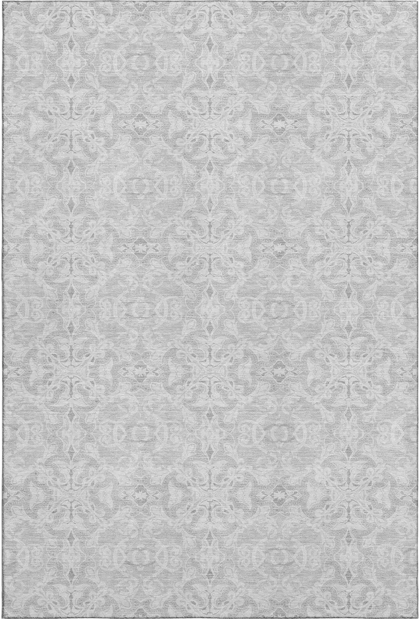 Silver And Gray Medallion Washable Area Rug With UV Protection Photo 1
