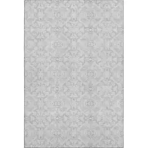 Photo of Silver And Gray Medallion Washable Area Rug With UV Protection