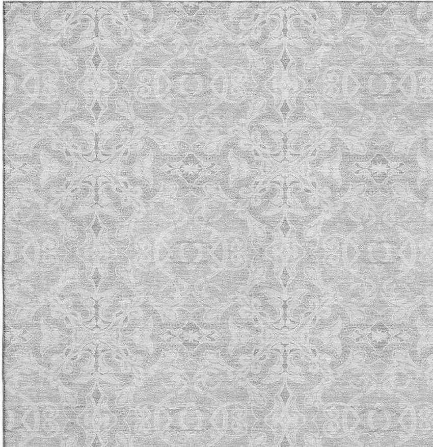 Silver And Gray Medallion Washable Area Rug With UV Protection Photo 3