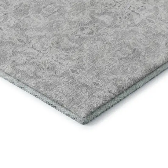 Silver And Gray Medallion Washable Area Rug With UV Protection Photo 8
