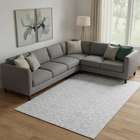 Silver And Gray Medallion Washable Area Rug With UV Protection Photo 1