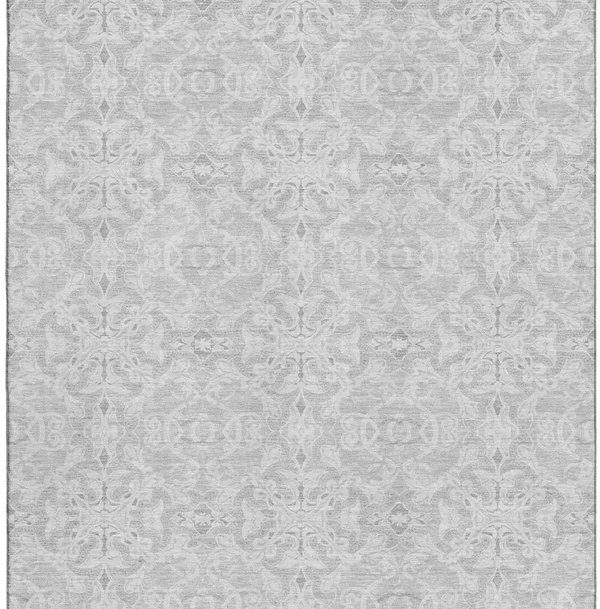 Silver And Gray Medallion Washable Area Rug With UV Protection Photo 3