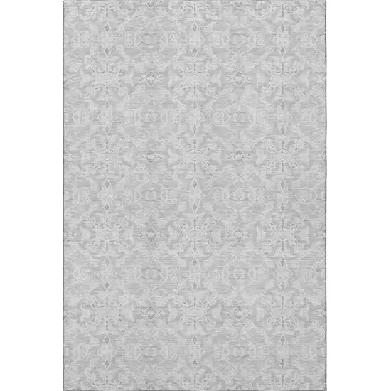 Silver And Gray Medallion Washable Area Rug With UV Protection Photo 4