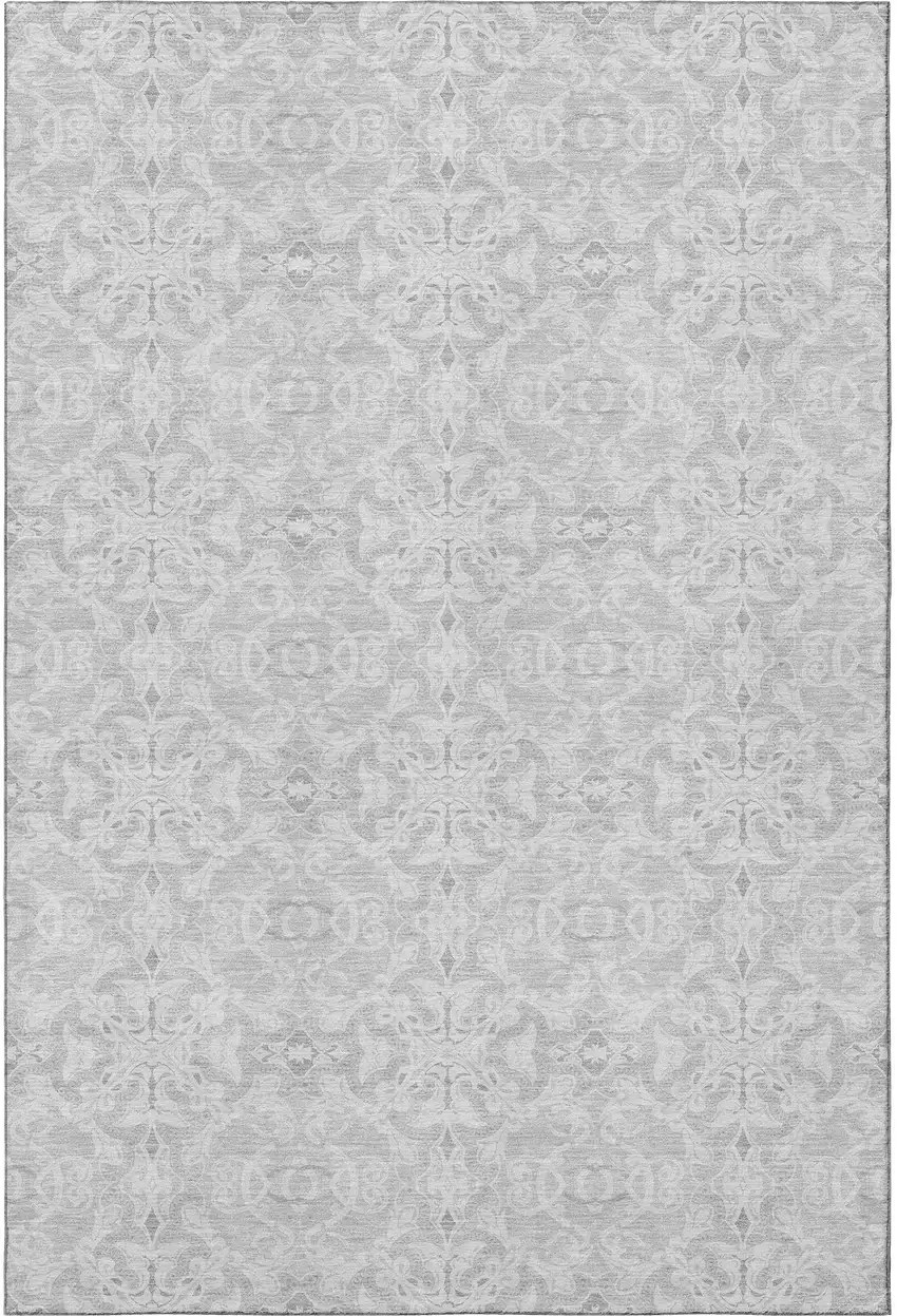 Silver And Gray Medallion Washable Area Rug With UV Protection Photo 4