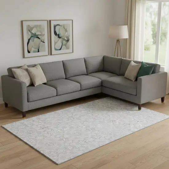 Silver And Gray Medallion Washable Area Rug With UV Protection Photo 1