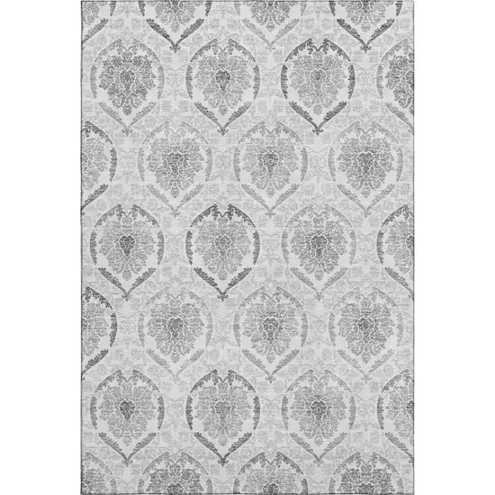Silver And Gray Medallion Washable Area Rug With UV Protection Photo 1