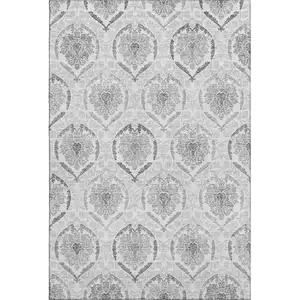 Photo of Silver And Gray Medallion Washable Area Rug With UV Protection