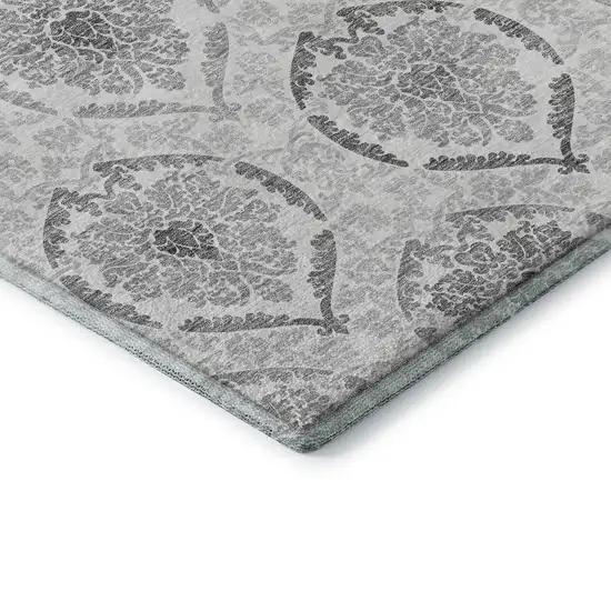 Silver And Gray Medallion Washable Area Rug With UV Protection Photo 8